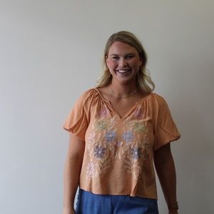 Orange Embroidered Blouse